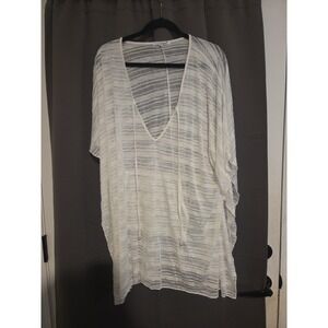 Blue Island White Striped Sheer Knit V-Neck, Women's XL Tunic, Swim Cover Up